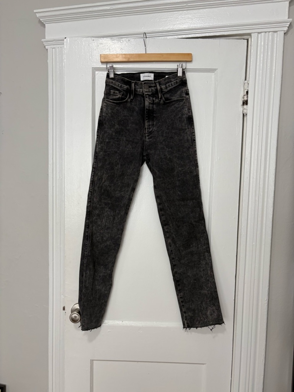 Frame Denim High-Rise Black Acid-Wash Straight Jeans
